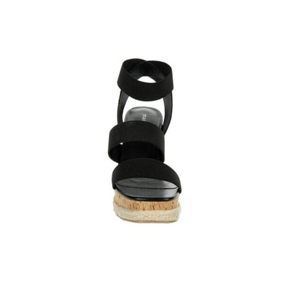 NEW Steve Madden Madden Girl Wedge Sandals Black Cork Heel Open Toe Womens 8.5 - Picture 5 of 8